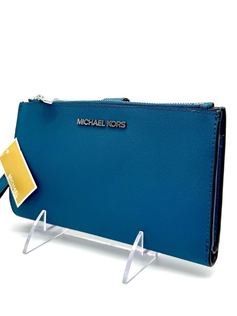 Michael Kors Large Jet Set Travel Logo Double Zip Wallet Teal